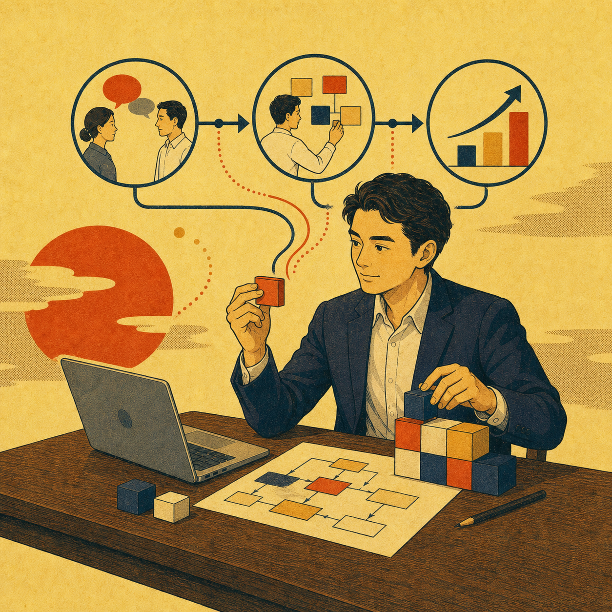業務システムを設計するエンジニアのイラスト